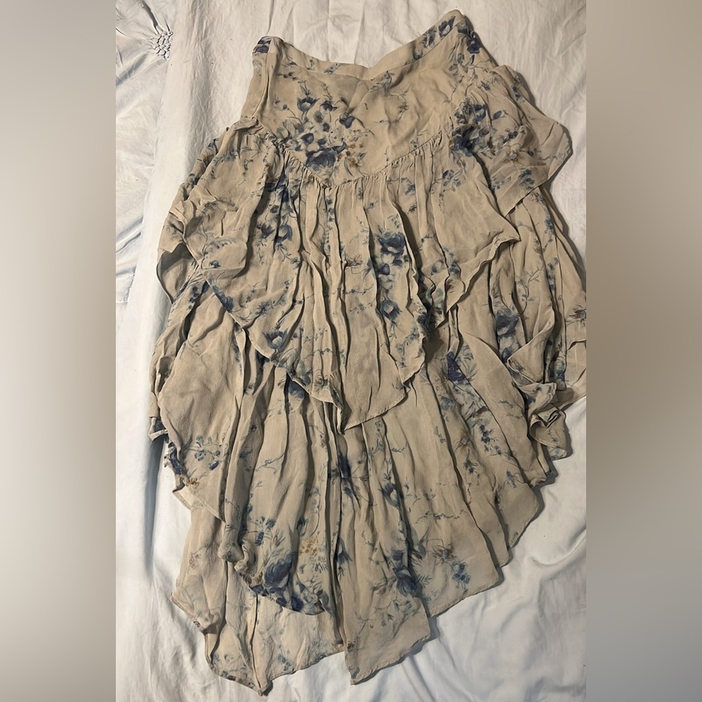 LoveShackFancy Beige and Blue Floral Skirt